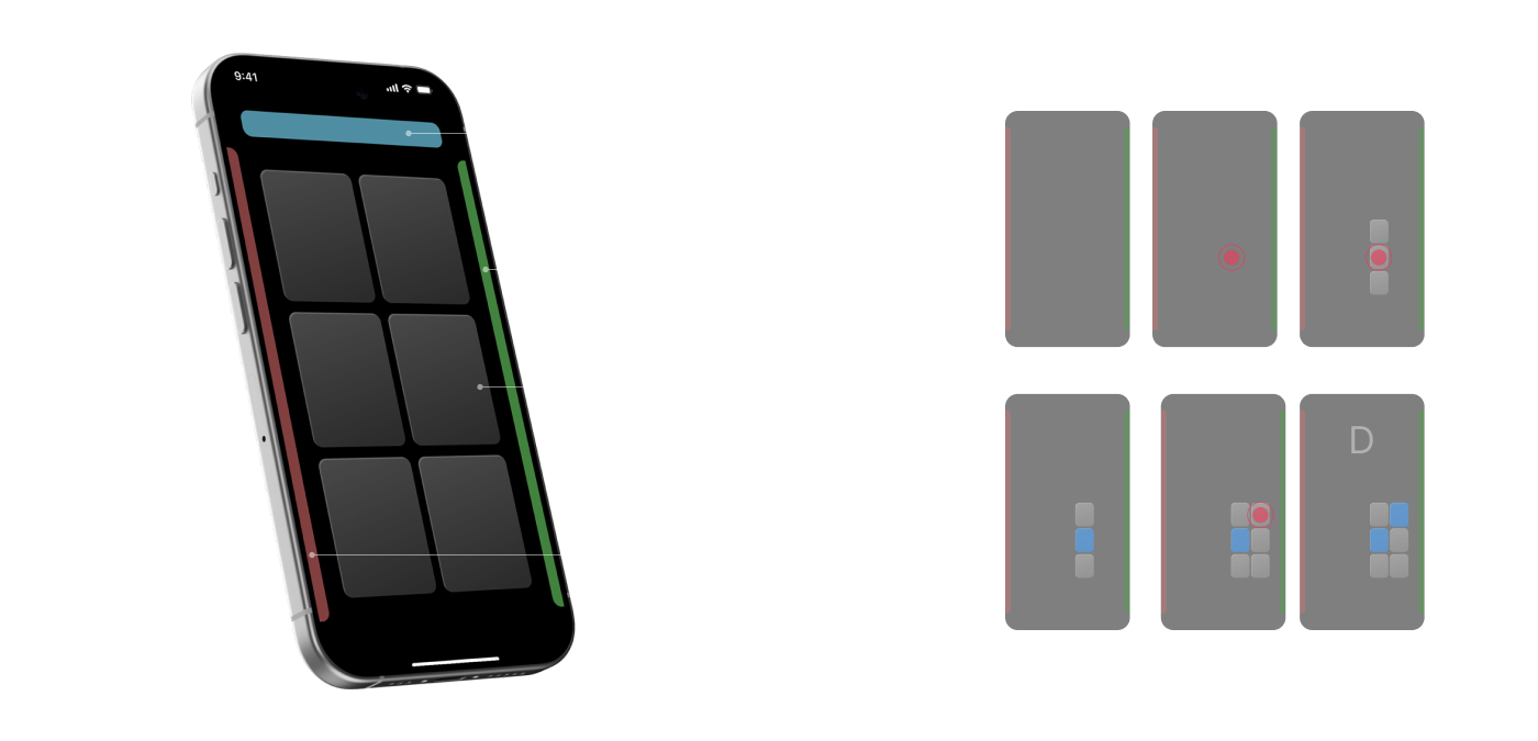 floating 3d rendering of an iphone 15 screen showing a visual representation of a braille keyboard onscreen